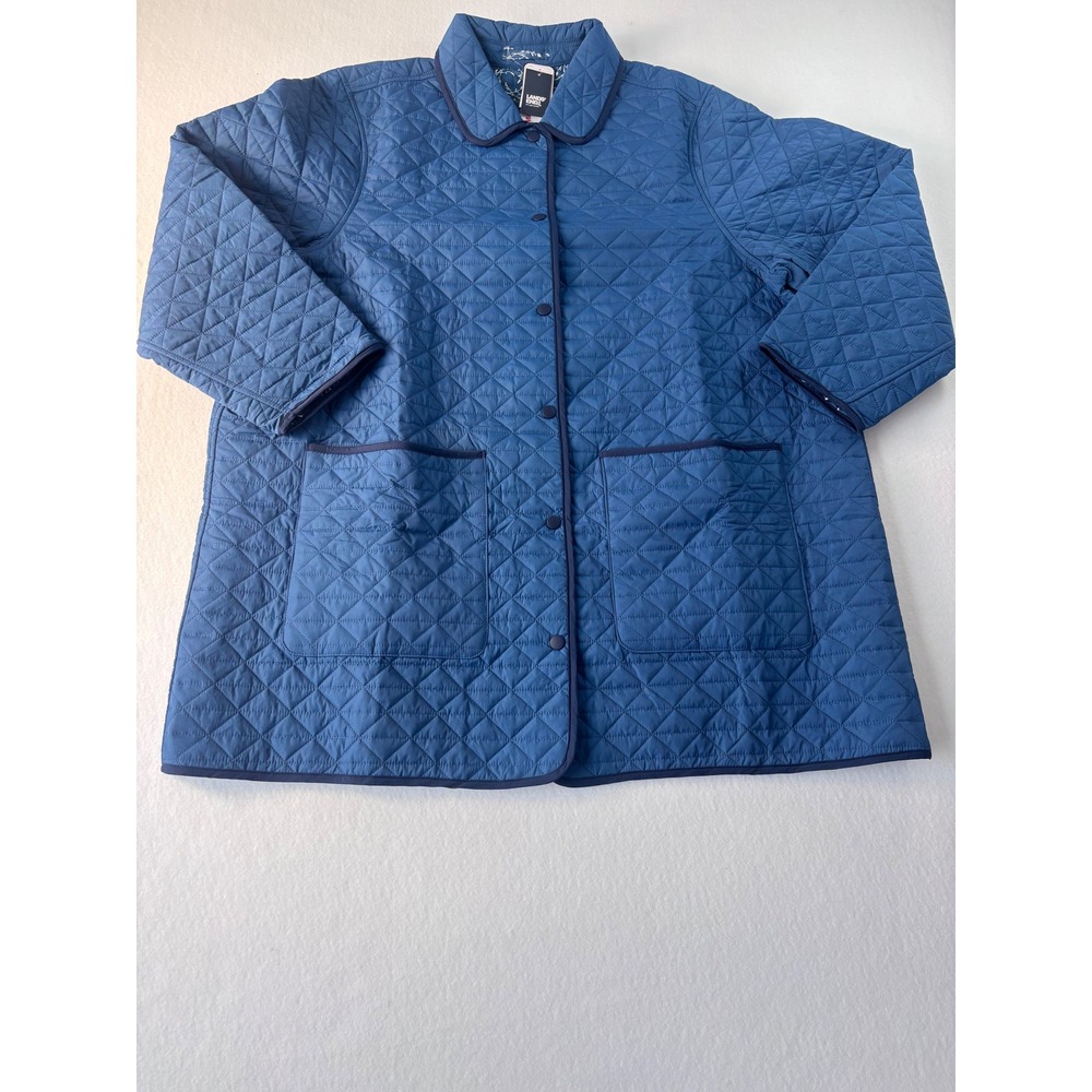 Lands End Womens Quilted Barn Jacket Evening Blue Floral Lining 526060 2X NWT